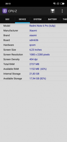 סקירה Xiaomi redmi הערה 6 Pro: CPU-Z (המשך)