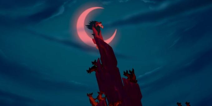 Cartoon "מלך האריות": בכושר רק במספר המוסיקלי הסופי להיות דמות צלקת ערוכה נוצץ חץ ירח בשמי הלילה