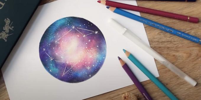 ציור של חלל עם עפרונות צבעוניים