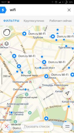 "Yandex. מפה "של העיר: חיפוש Wi-Fi
