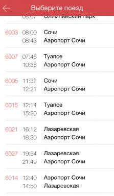 איפה לראות את לוח הזמנים של רכבות חשמליות "סנונית" בסוצ'י, מוסקבה וסנט פטרסבורג