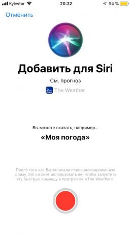 Siri יגיד מה את תחזית מזג האוויר נרשמה באפליקציה המועדפת עליך, לחץ על הכפתור האדום