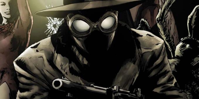 גרסה בלתי צפויה של גיבורים: ספיידרמן לובש חליפה שחורה וכובע, ובמקרה הראשון לא שוכח לתפוס אקדח