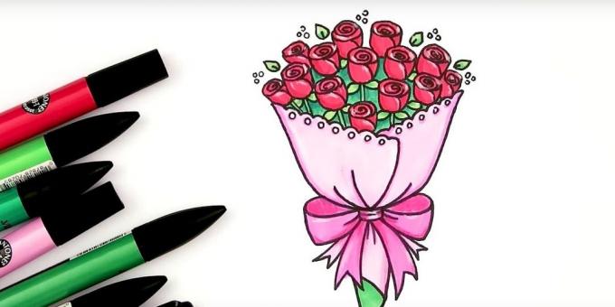 איך לצייר זר ורדים עם סמנים או עפרונות צבעוניים