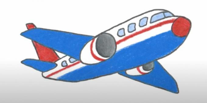 איך לצייר מטוס: לצייר מטוס בעפרונות צבעוניים