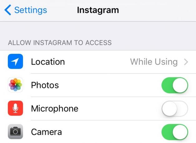 שליטה בגישה למידע היישום ב- iOS Instagram 9