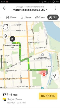 "Yandex. מפה "של העיר: מונית
