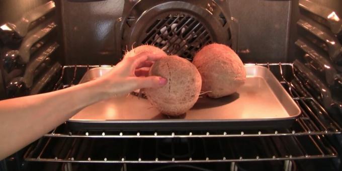 איך פותחים קוקוס: מכניסים את הפירות לתנור