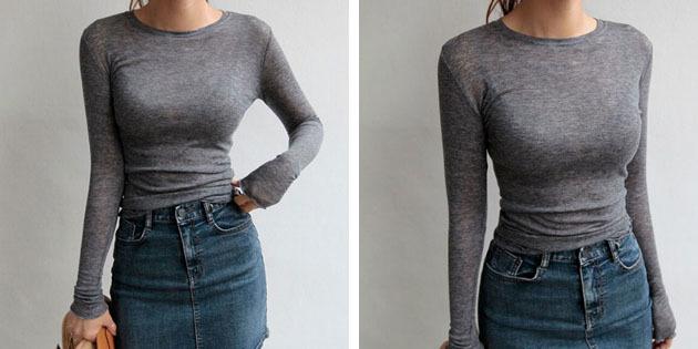 של חולצות נשים בסיסיות מחנויות אירופאיות: חולצת טריקו עם שרוולים ארוכים
