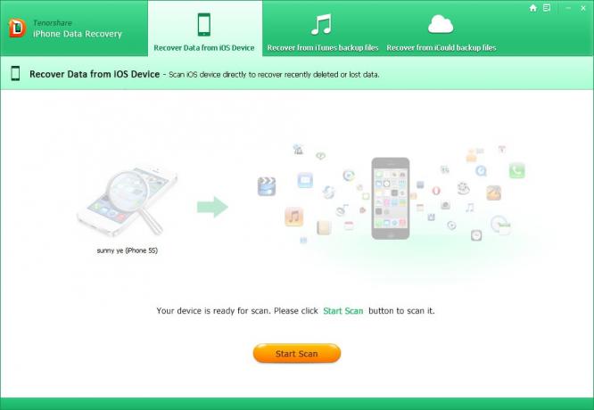 Tenorshare iPhone שחזור נתונים: התחל סריקה