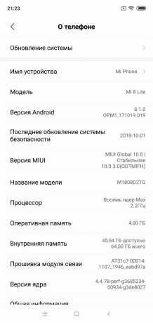 סקירה Xiaomi Mi 8 Lite: מערכת גרסה