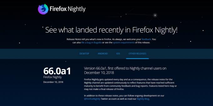 גרסה של Firefox: Firefox Nightly