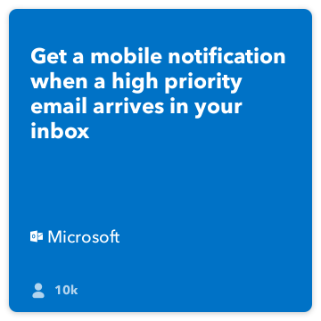 מתכון IFTTT: קבל הודעה כאשר אתה מקבל דוא"ל עדיפות גבוה מתחבר למשרד-365-mail ל- iOS-הודעות