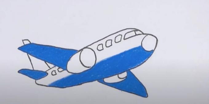 איך לצייר מטוס: מעגל את הציור והוסף צבע כחול