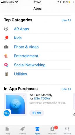App Store ב- iOS 11: קטגוריות פופולריות