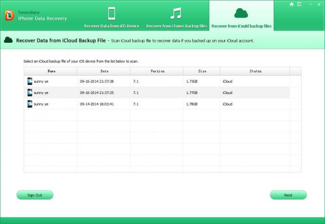 Tenorshare iPhone שחזור נתונים: בחירת גיבוי תקין