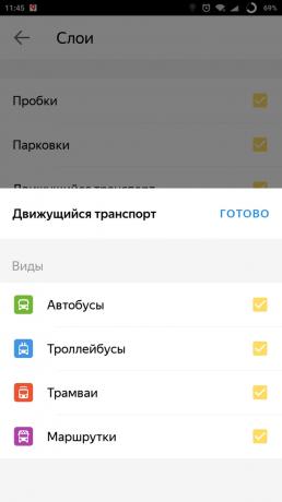 "Yandex. מפה "של העיר: חיפוש תחבורה ציבורית