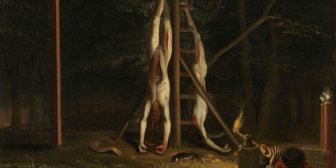 גופותיהם של יאן וקורנליס על הגרדום. ציור מאת יאן דה באן