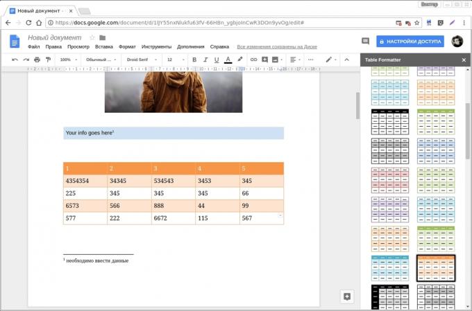 תוספות Google Docs: מעצב טבלה