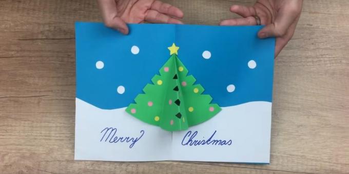 כרטיס חג המולד במו ידיכם עם עץ חג המולד בתוך הנפחית