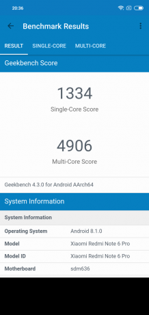 סקירה Xiaomi redmi הערה 6 Pro: GeekBench