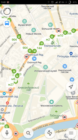 "Yandex. מפה "של העיר: חיפוש תחבורה ציבורית