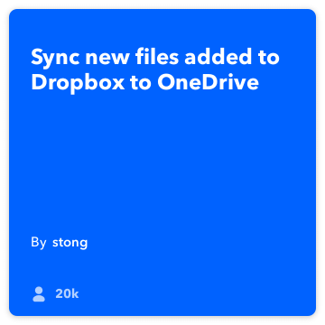 מתכון IFTTT: Sync Dropbox כדי onedrive מתחבר dropbox כדי onedrive