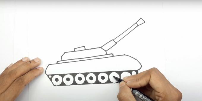 איך לצייר טנק: לצייר תותח ולפרט את הגלילים